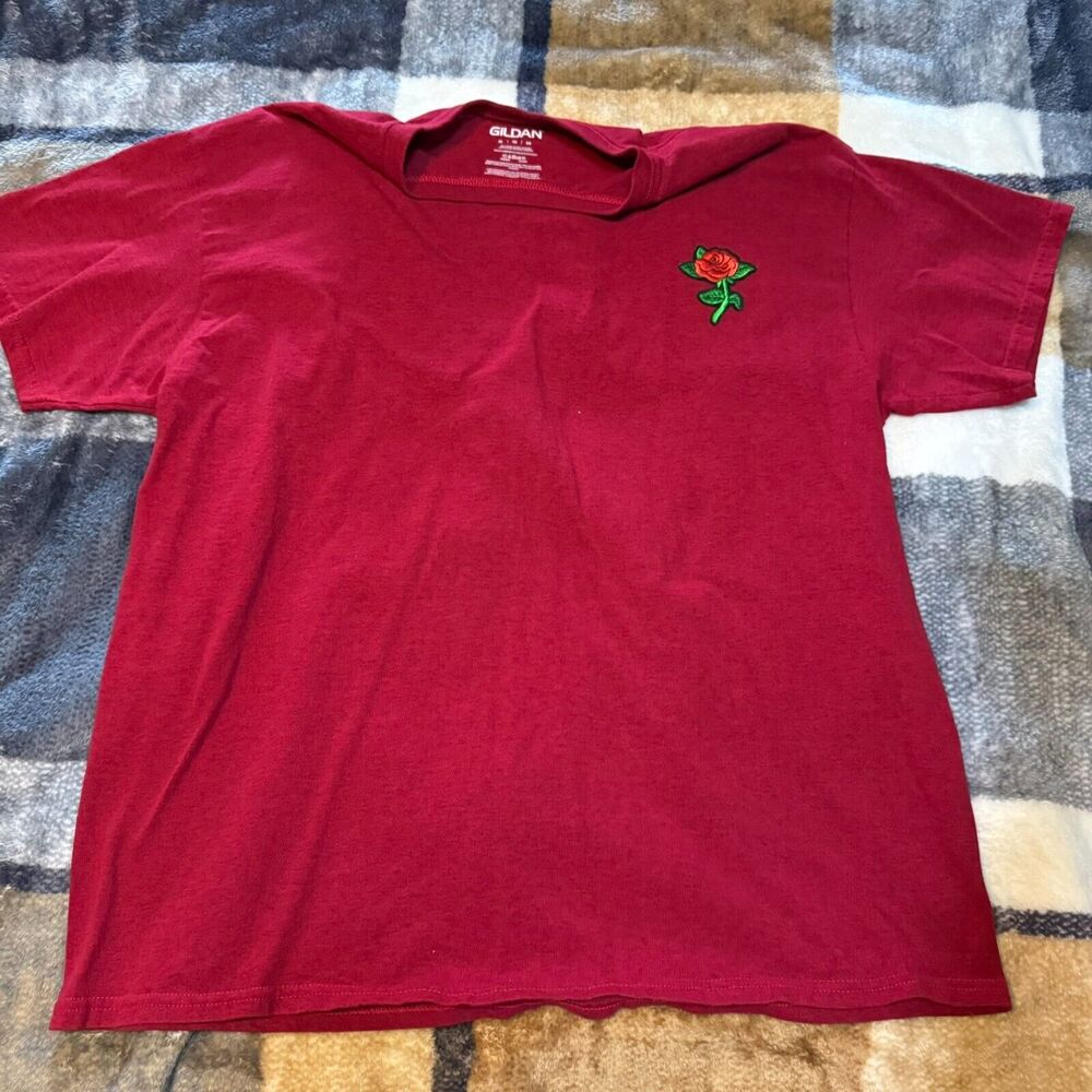 Vintage Red Embroidered Rose Shirt Size XL